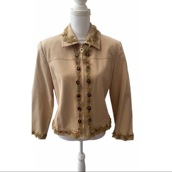 St. John Sport Khaki 2 piece fringe pant suit set - Picture 7 of 16